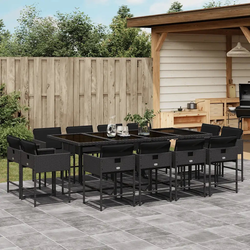 Set da Pranzo da Giardino 13pz con Cuscini Nero in Polyrattan 3211399