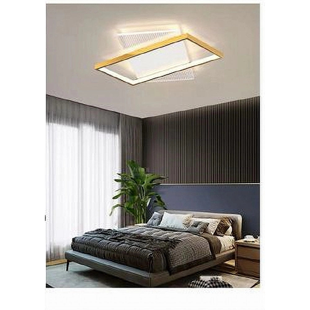 Trade Shop - Plafoniera Led 32 Watt Rettangolare Oro Lampadario Da Soffitto Luce Fredda 71064 -