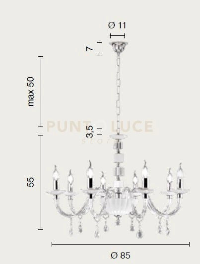 LAMPADARIO LIVIA 8 LUCI FUME'- TRASPARENTE E CROMO ATTACCO E14 D.85CM