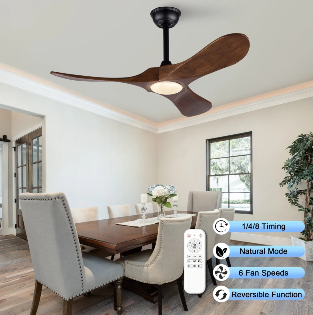 Ventilatore da soffitto 42 pollici con luce LED dimmerabile; motore DC silenzioso; nero e noce scuro