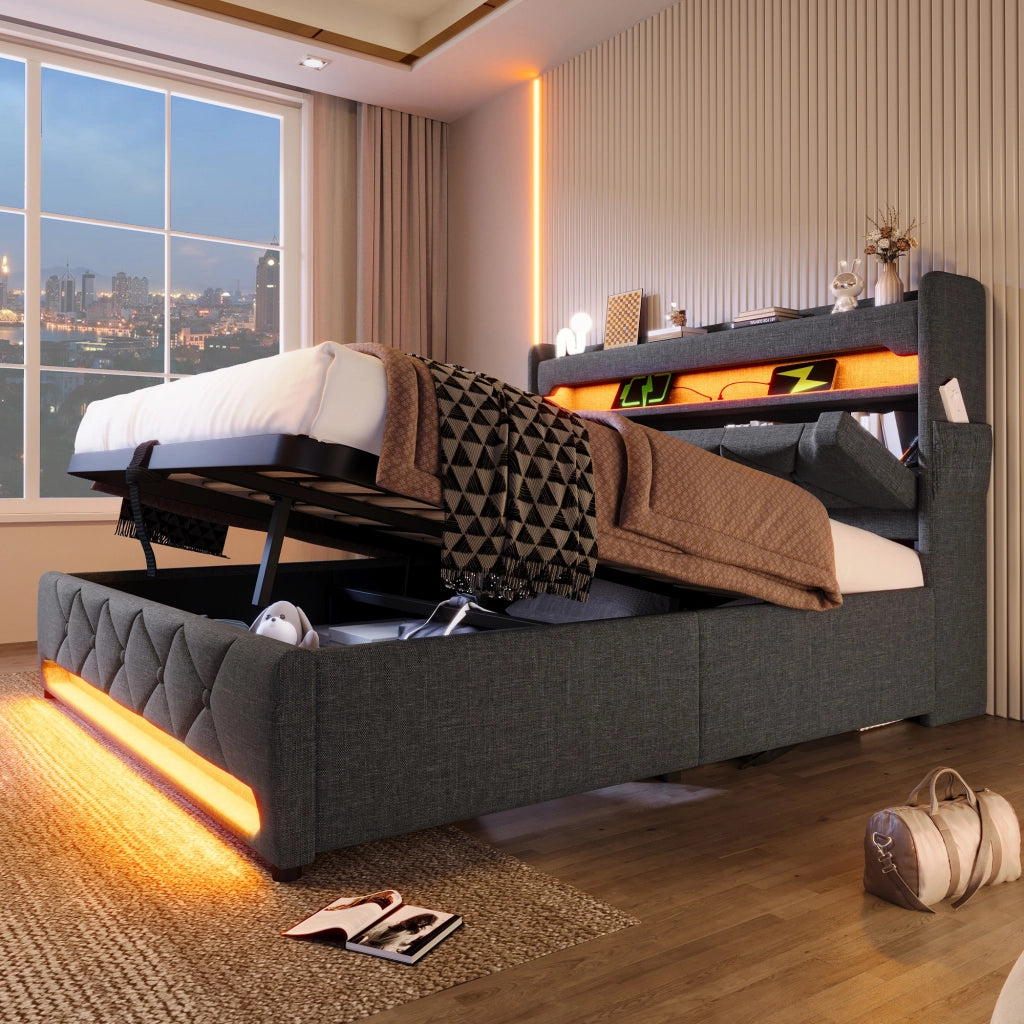letto imbottito lino grigio 180 x 200 cm