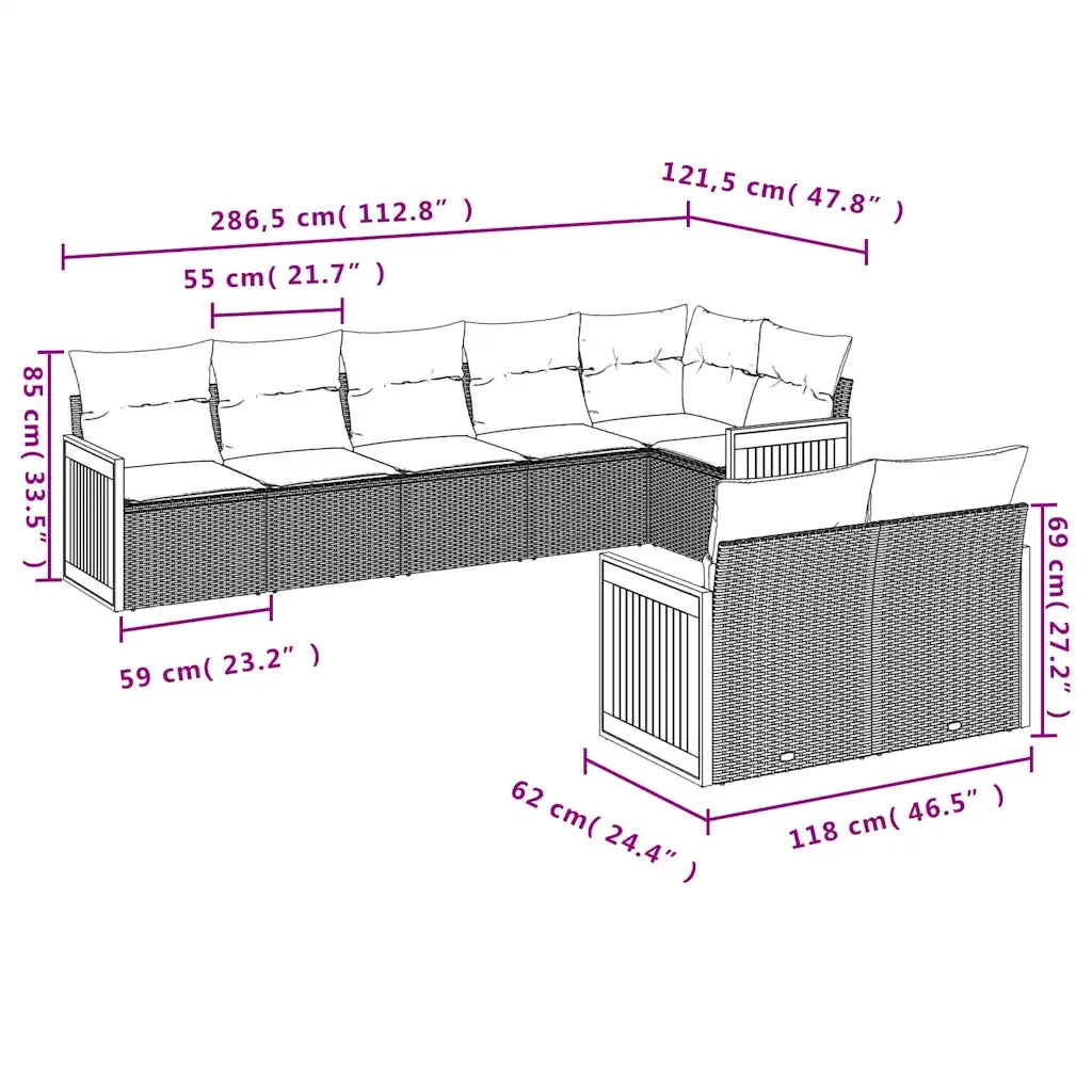 Set Divani da Giardino 8 pz con Cuscini Nero in Polyrattan 3227828