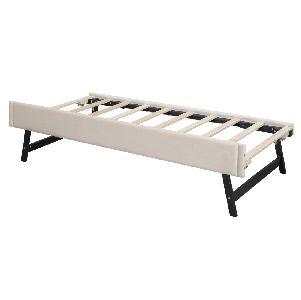 Letto imbottito con letto estraibile e rete a doghe; 90 x 200 cm; velluto beige