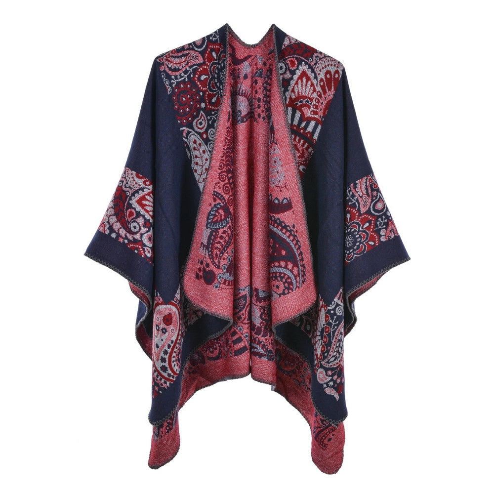 Sciarpa da donna, scialle, in cashmere, spesso, caldo, reversibile, mantellina divisa