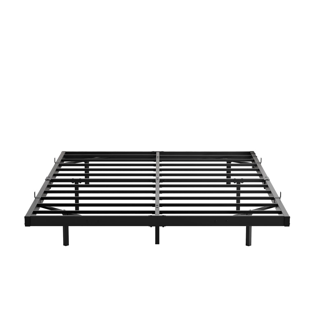 Letto matrimoniale 140x190 cm effetto sospeso in metallo nero con LED, stazione di ricarica e rete a doghe
