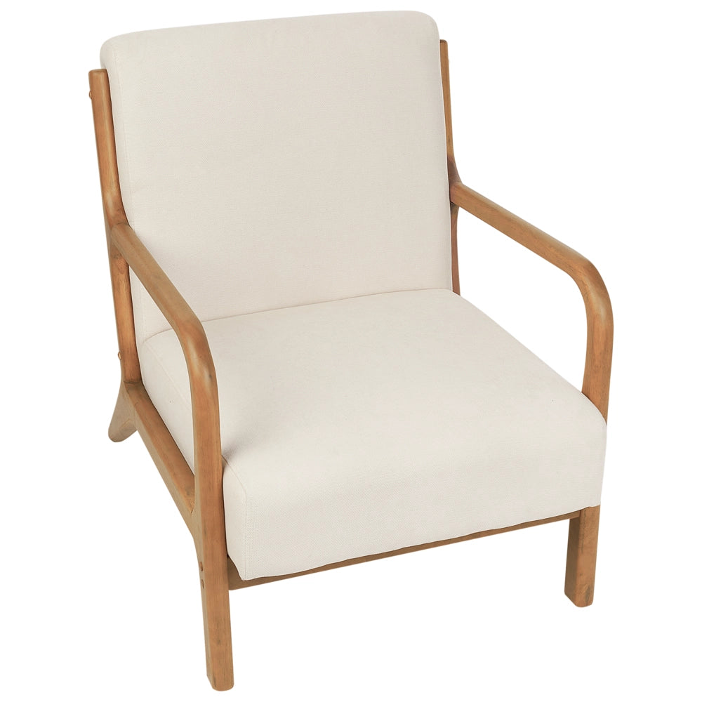 Poltrona in tessuto beige chiaro Gambe in legno con braccioli e cuscino Soggiorno classico tradizionale