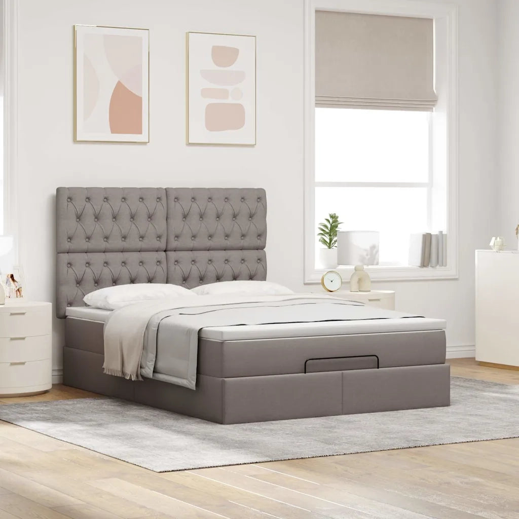 Struttura Letto Pouf con Materasso Tortora 140x190 cm Tessuto 3314090
