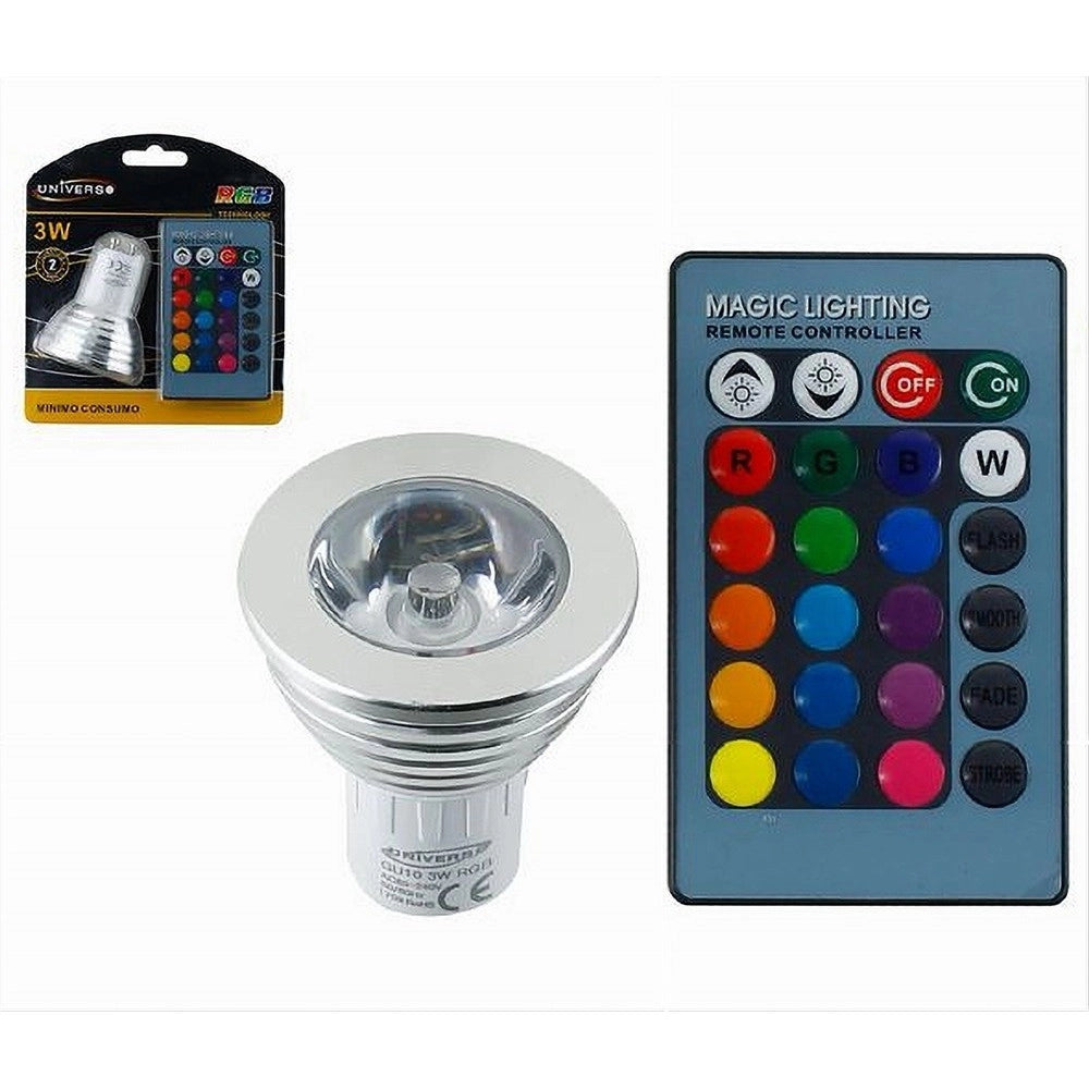 Trade Shop - Lampadina Led Gu10 3w Faretto Spotlight Rgb Con Telecomando Cromoterapia Gu10-rgb -