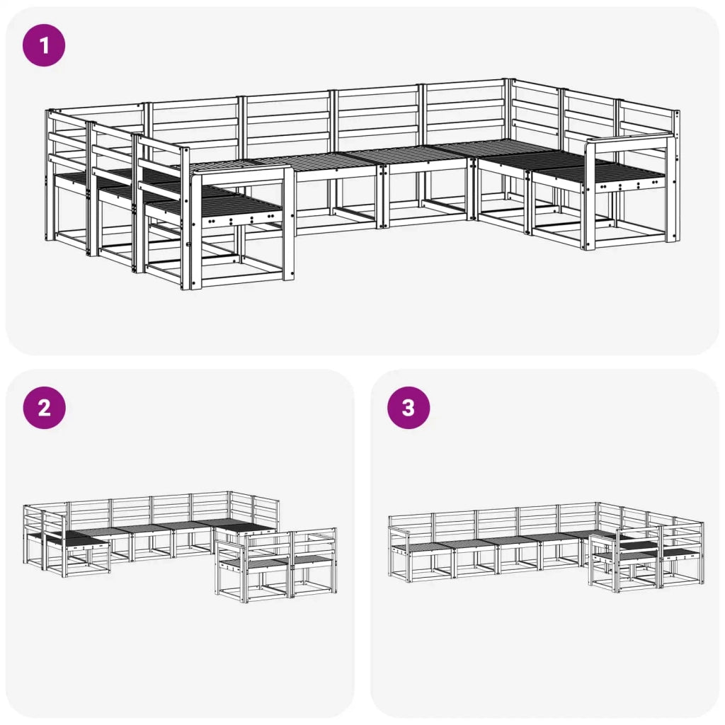 Set di divani da esterno 9 pcs Bianco Legno di Acacia Massello 3388208