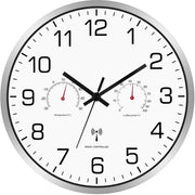 Orologio da Parete Radio Stile con Termometro e Umidificatore Radio Orologio da Parete Stile 30 cm Orologio da Parete Senza Suoni di Ticking Radio per Salotto, Cucina, Ufficio (Metallo)
