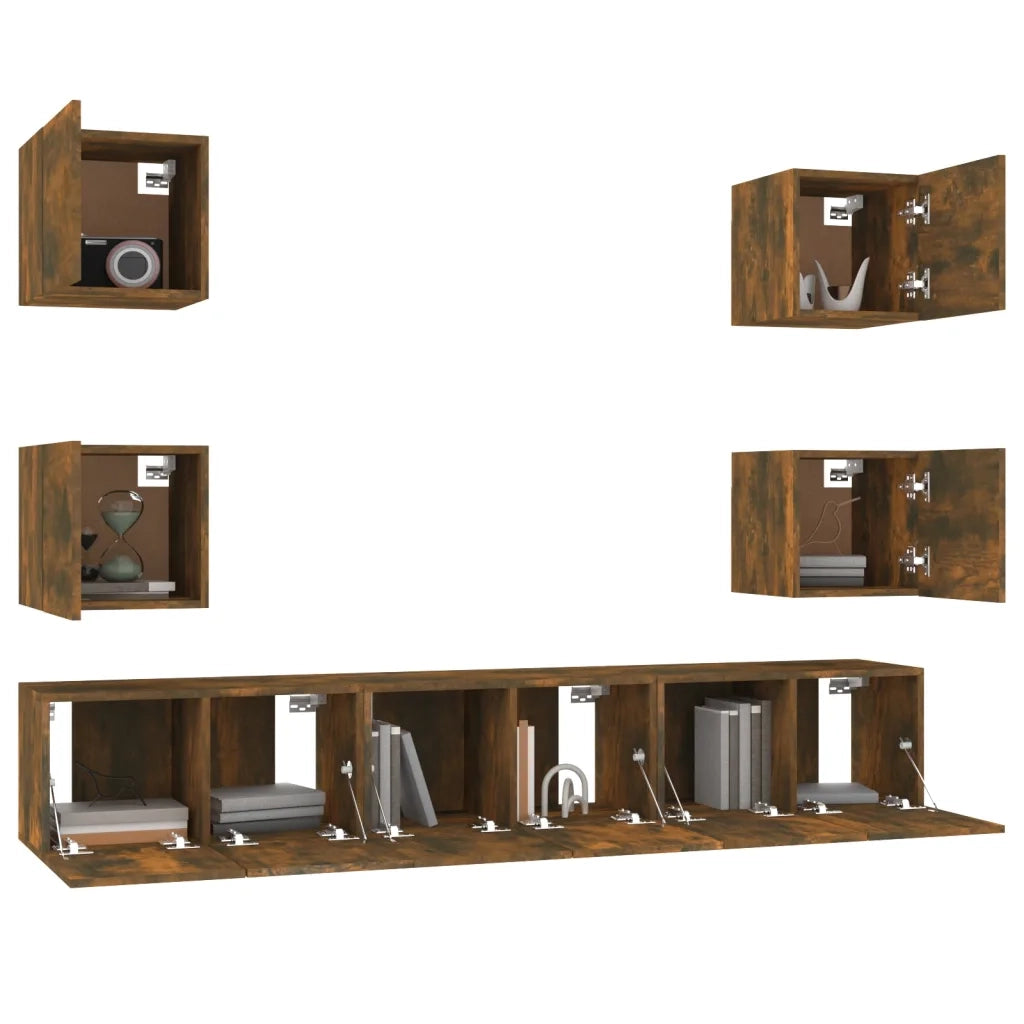 Set di Mobili Porta TV 7 pz Rovere Fumo in Legno Multistrato 3120242
