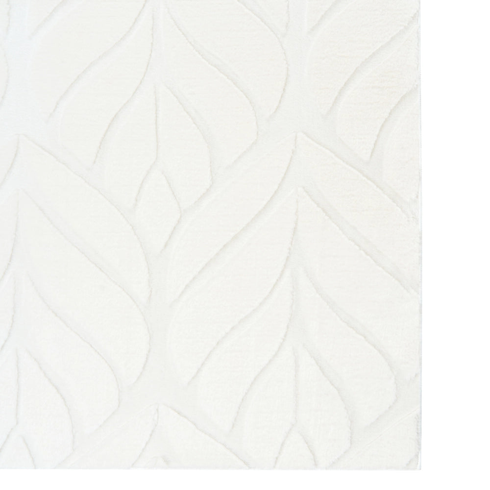 Tappeto da corridoio in pelliccia sintetica di coniglio, bianco sporco, in poliestere, 80 x 300 cm, rotondo, morbido, a pelo lungo, motivo a foglie