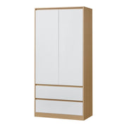 Armadio moderno per camera da letto mobile contenitore senza tempo con 2 cassetti MDF 176 x 80 x 52 cm effetto rovere bianco 03_0006362