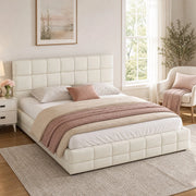 Letto piattaforma imbottito 180x200 cm in velluto beige con testiera