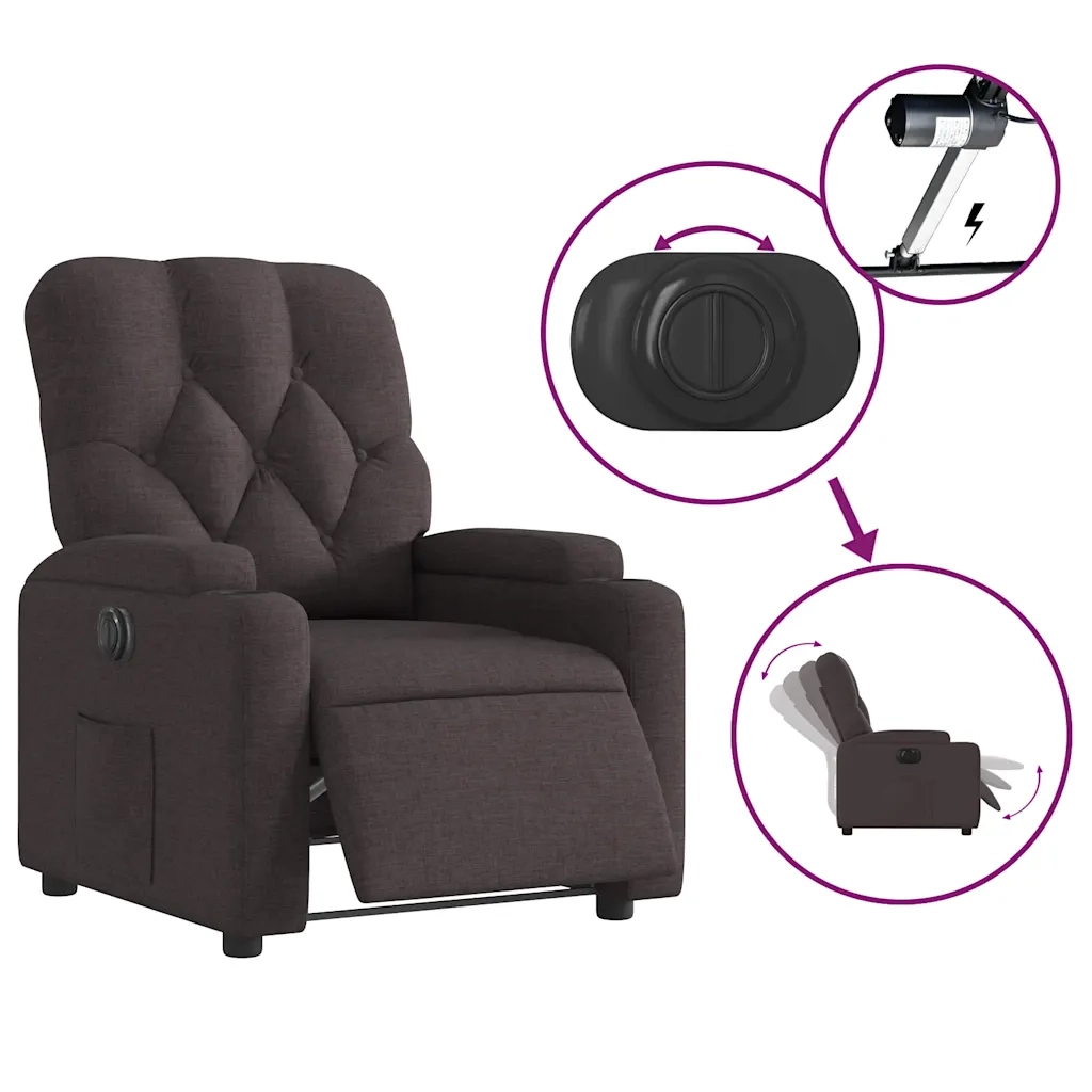 Poltrona | Sedia Relax Elettrica Reclinabile Marrone Scuro in Tessuto