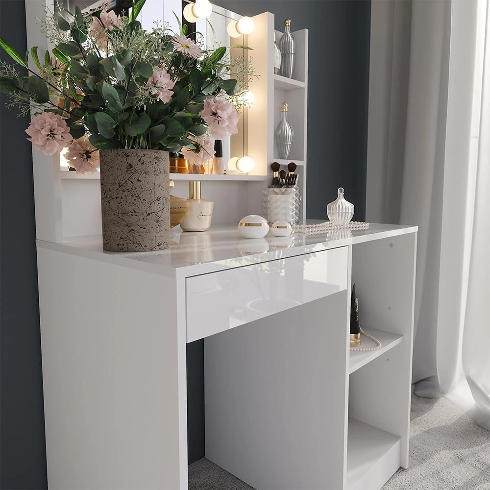 Tavolo da toeletta Sherry, Bianco/bianco lucido, 89.8 cm 4 parti
