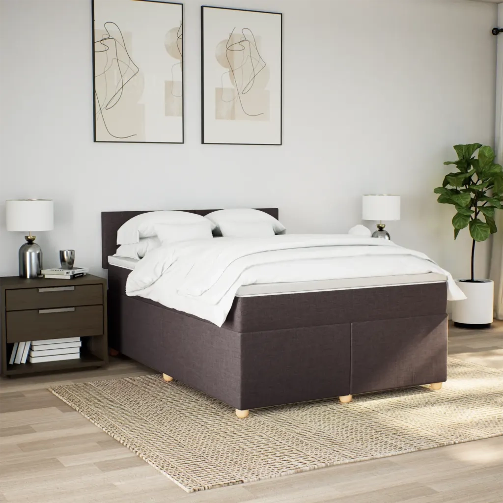 Giroletto a Molle con Materasso Marrone Scuro 160x200cm Tessuto