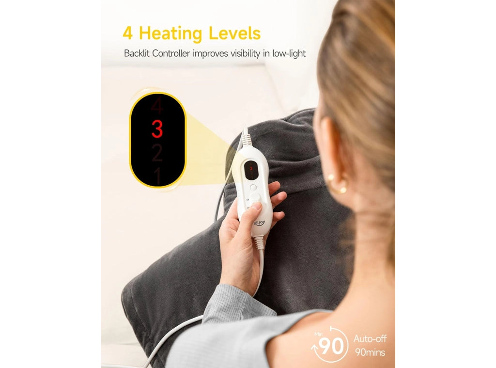 Cuscino Termico per Collo e Spalle con Controller 90 Minuti 4 Livelli di Riscaldamento Tecnologia di Riscaldamento Rapido Lavabile in Lavatrice 48x58 cm