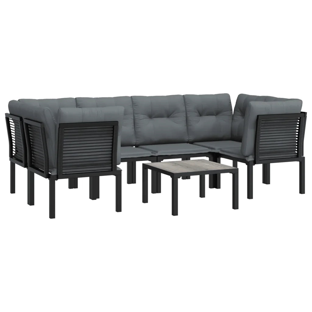 Set Salotto da Giardino 7 pz | Set di Mobili da Esterno Nero e Grigio in Polyrattan