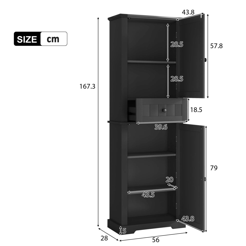 Mobile bagno in MDF nero con 2 ante; cassetto e ripiani regolabili 56 x 28 x 167;3 cm