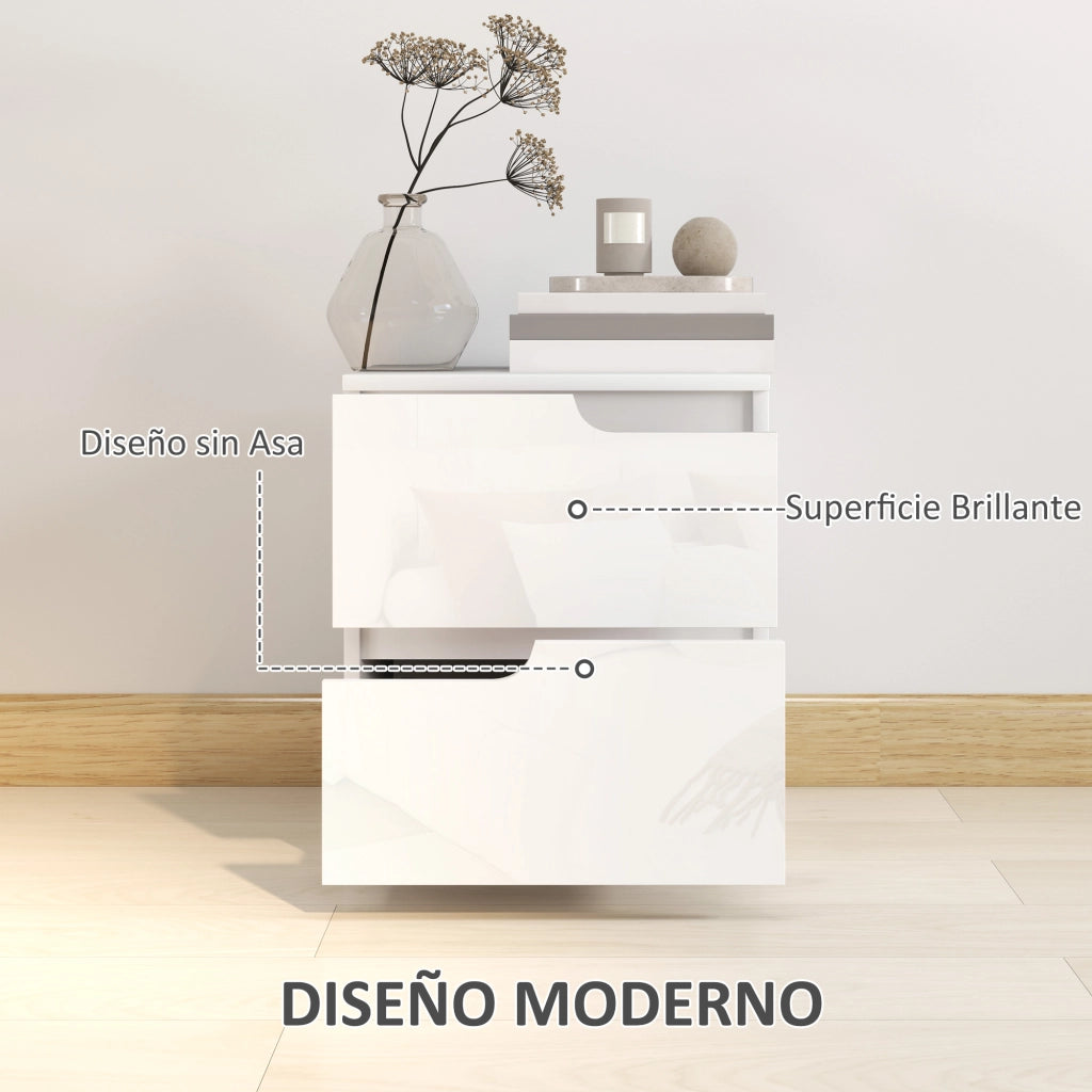 Comodino Moderno con Cassetti ¨C zephmum ¨C Bianco Lucido 40x40x48 cm