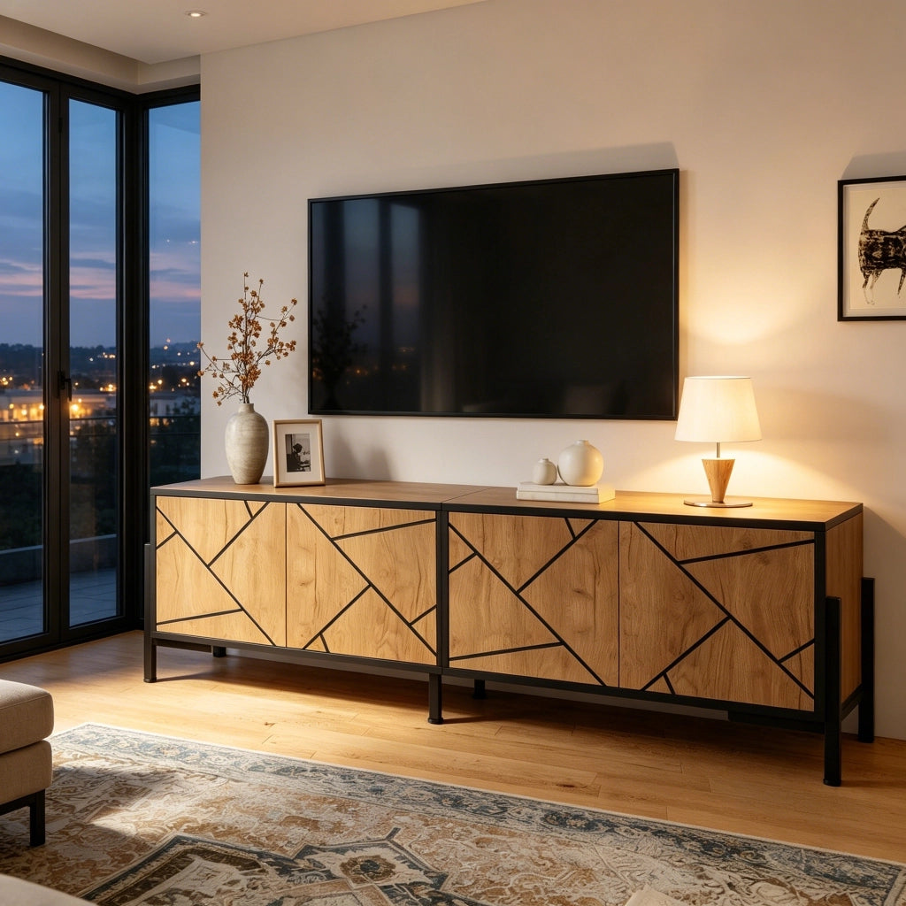 Cassettiera TV naturale in MDF lunghezza 153 cm