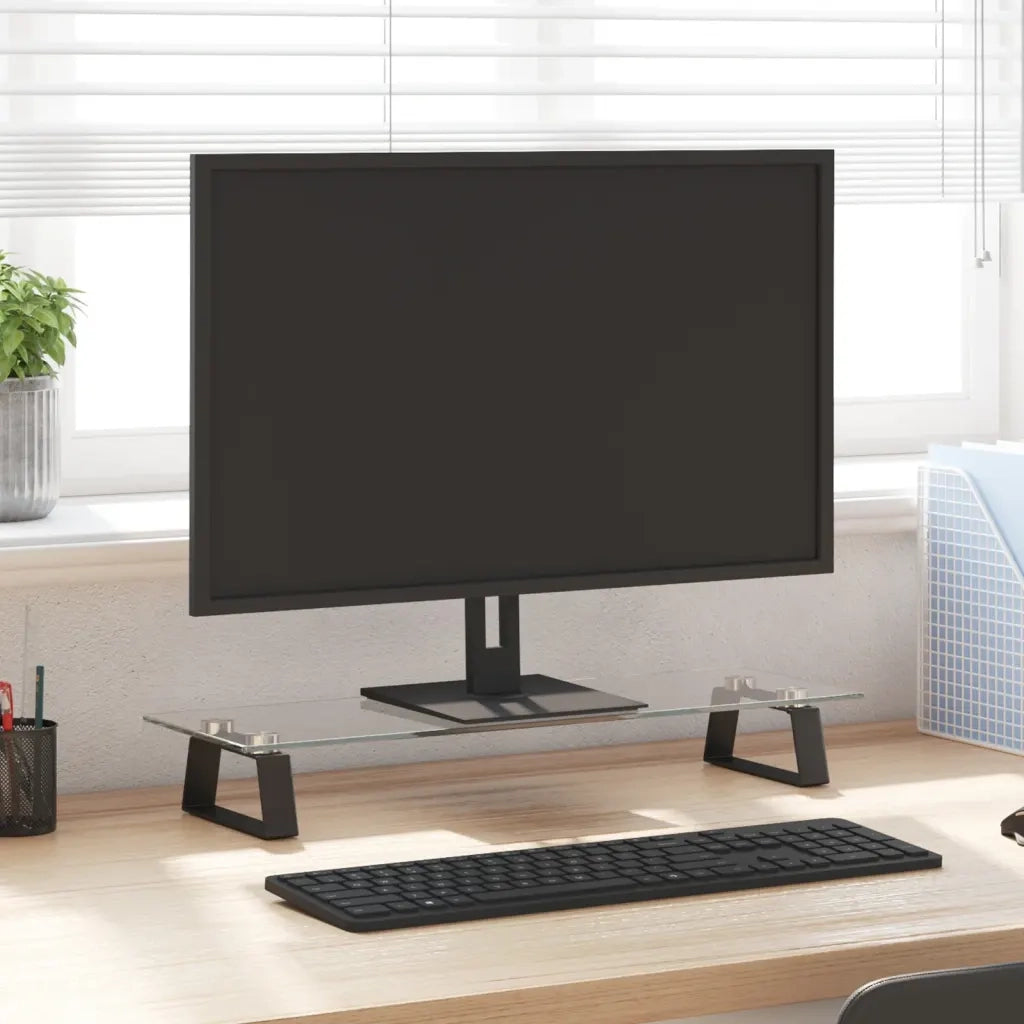 Supporto per Monitor Nero 60x20x8cm Vetro Temperato e Metallo CFW1533235