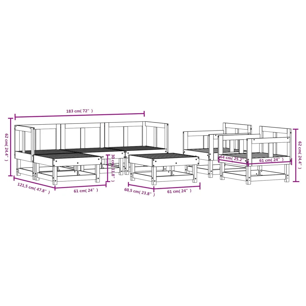 Set Salotto da Giardino 7 pz in Legno Massello di Pino 3186207