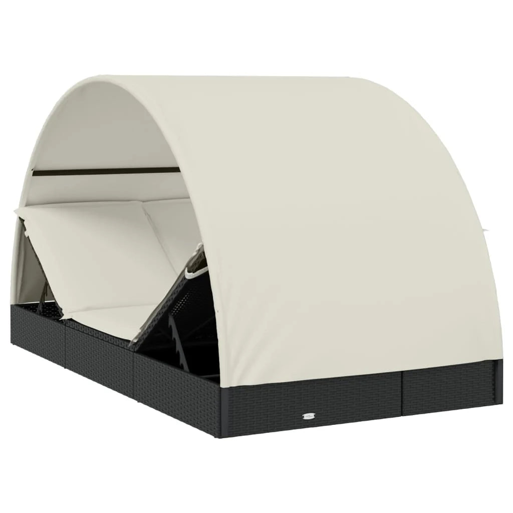Lettino prendisole/sdraio per 2 persone con tettuccio rotondo 211 x 112 x 140 cm nero 02_0012193