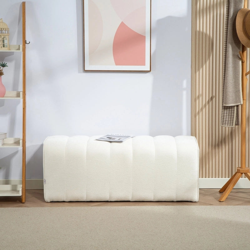 PANCA Imbottita 110x40x44 cm Legno e Tessuto Bianco Crema per Camera da Letto