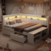 Letto Singolo Imbottito con Contenitore, USB, LED e Scarpiera ¨C Xylo ¨C Bianco 90x200