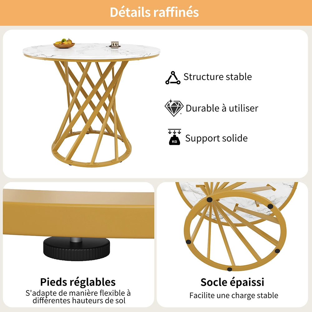 Set tavolo-Xylo-80cm rotondo 4 sedie grigio piedi dorati