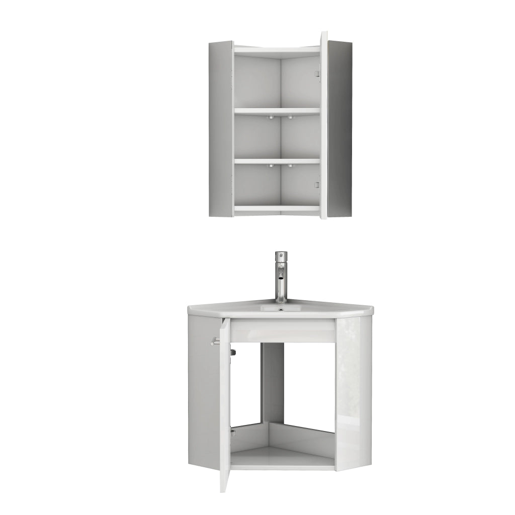 Mobile da bagno angolare con lavabo e pensile specchio - per bagno - MDF - bianco lucido