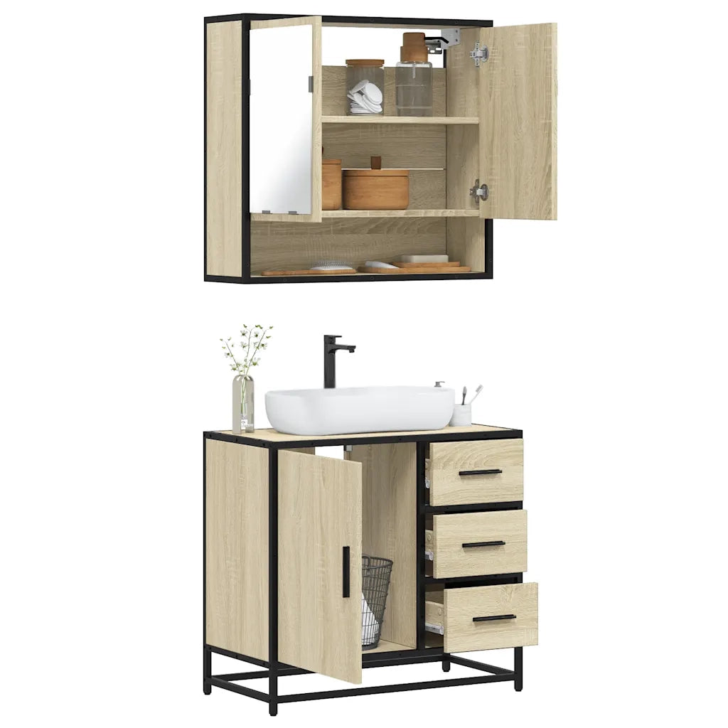 Set Mobili da Bagno 2 pz Rovere Sonoma in Legno Multistrato