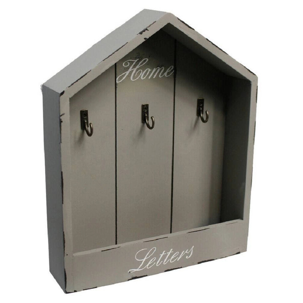 Trade Shop - Cassetta Portachiavi Da Parete In Legno 3 Posti Shabby Con Mensola Portalettere -