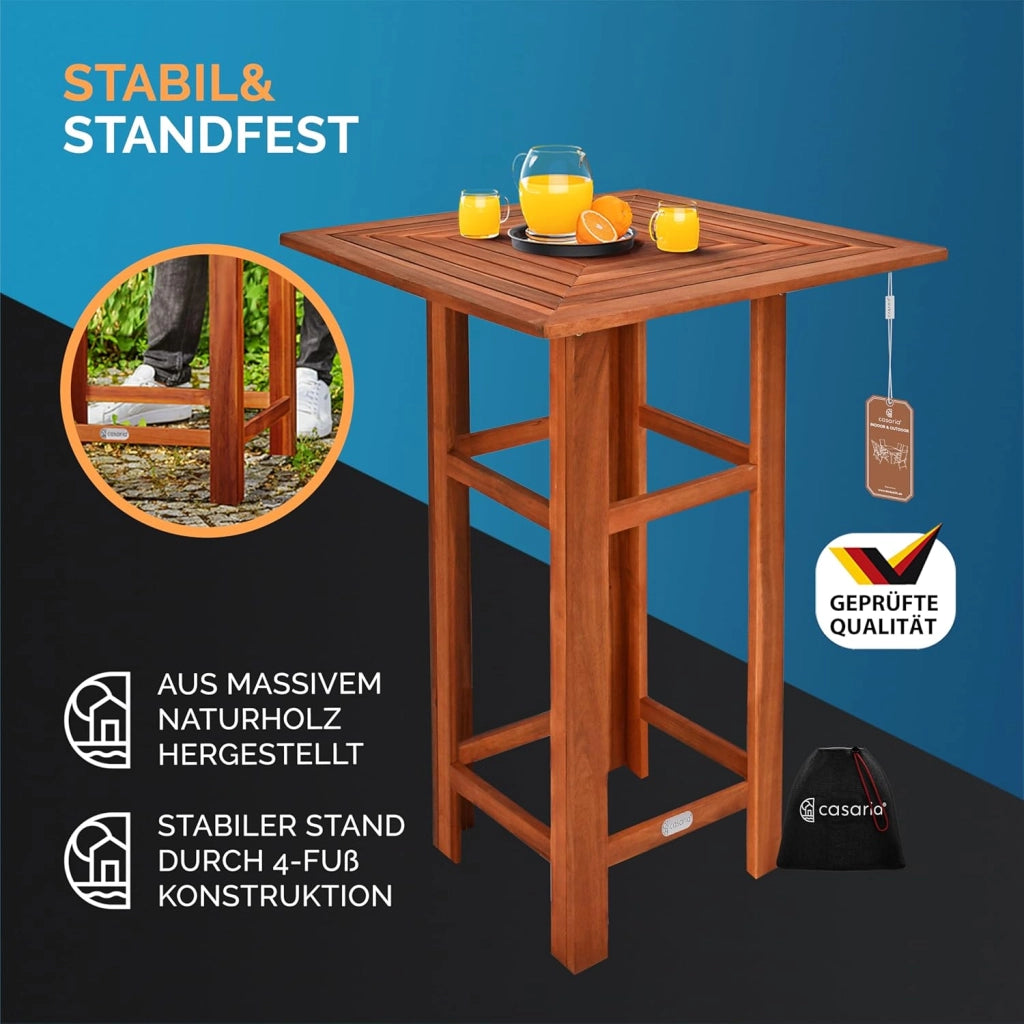 ® Set Tavolo Bar 110x75x75cm 2x Sgabelli in Legno di Acacia da Esterno Interno Design Rustico Resistente Giardino Terrazza