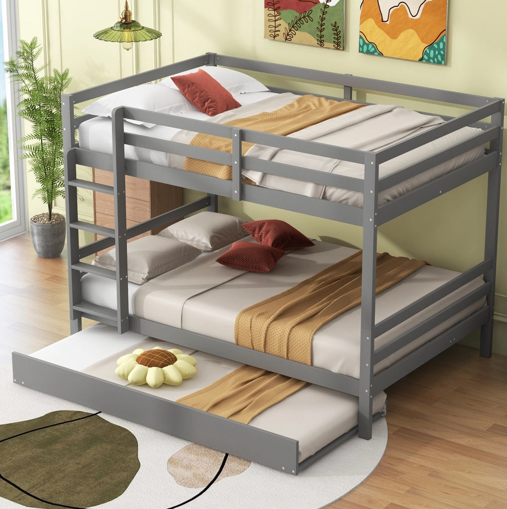 Letto a castello 140x200 cm con letto estraibile; in legno di pino e MDF; grigio