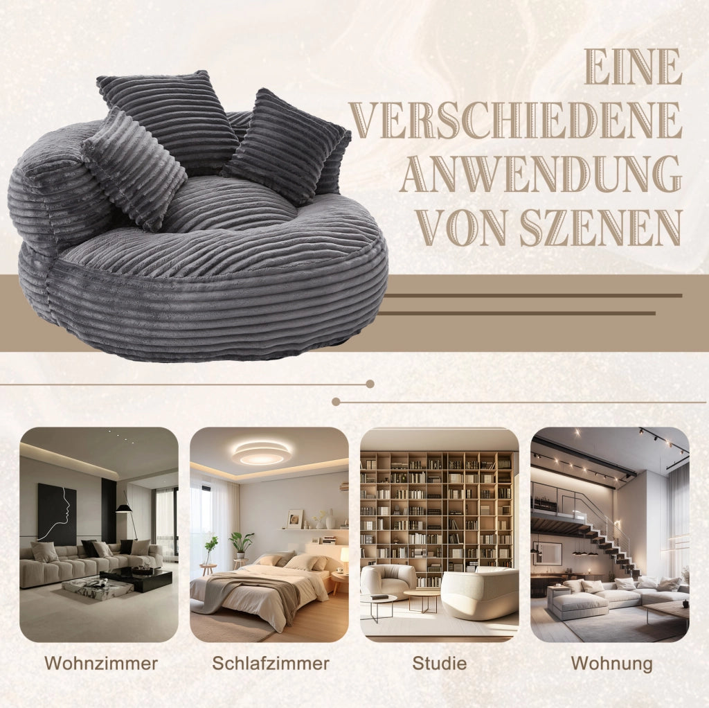 Poltrona sacco in velluto a coste grigio scuro 108x108x52 cm