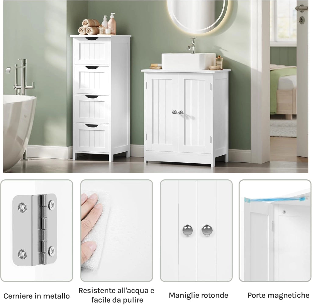 Mobile da Bagno Sottolavello, Mobiletto da Bagno Bianco, Mobile Sotto Lavabo, con Ripiano Regolabile, 50x60x30 cm