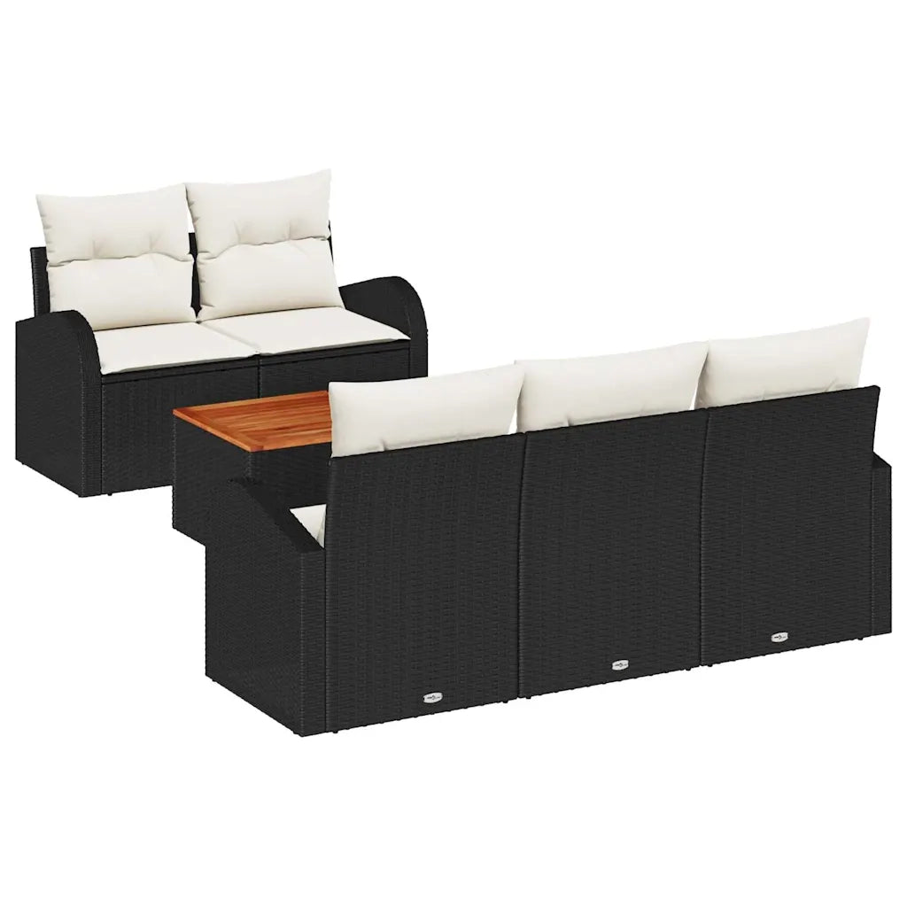 Set Divano da Giardino 6 pcs Nero e Crema polyrattan