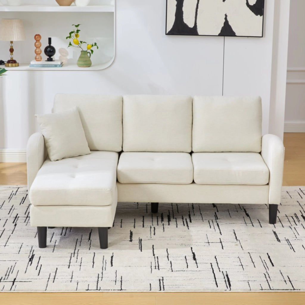 Divano angolare 3 posti con chaise longue reversibile in tessuto beige chiaro 166 × 118 × 77 cm