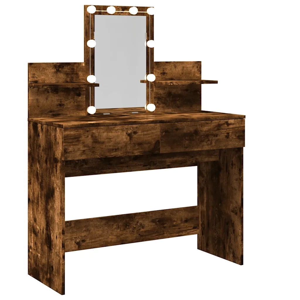 Toeletta con LED Rovere Fumo 100x40x130 cm 848203