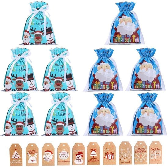 Sacchi di regalo - Corda di Natale - 10 pezzi - 24x32 cm - Corda per sacchi - Decorazioni per vacanze - Facile da imballare - Sacchi di regalo
