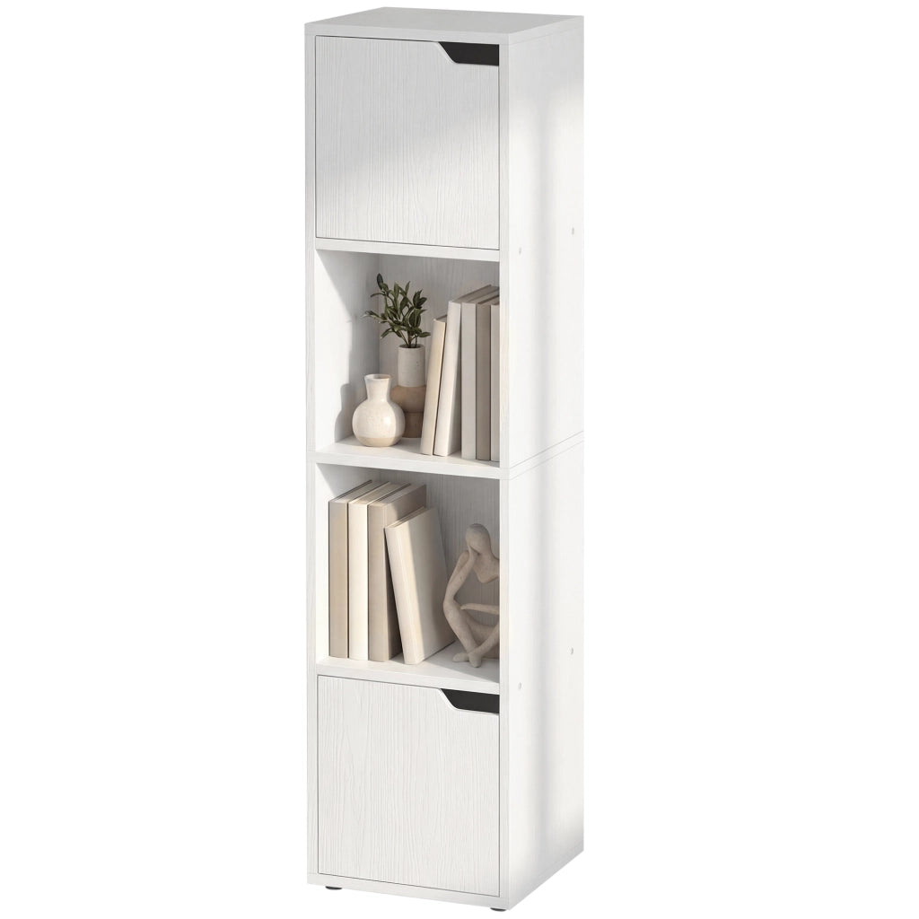 Libreria con 2 Armadietti e Ante ¨C zephmum ¨C 4 Ripiani, 30x29x119 cm, Bianco