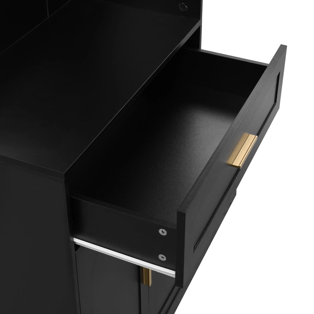 Mobile Ingresso con Specchio; 2 Ante; 2 Cassetti e Panca Scarpiera; Ripiani Regolabili; Moderno; in MDF; Nero; 110??33??185;5 cm