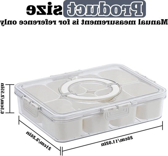 Dish Tray - Piatto da servizio rettangolare con coperchio e manico - Snack bar con 8 contenitori - Conservatore di spezie - Servizio per dolci, noci, snack, frutta e spezie