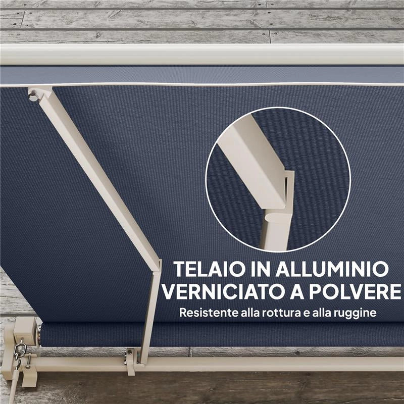 TENDA DA SOLE PER ESTERNO A BRACCI AVVOLGIBILE CON APERTURA A MANOVELLA, 360X250 CM, GRIGIO