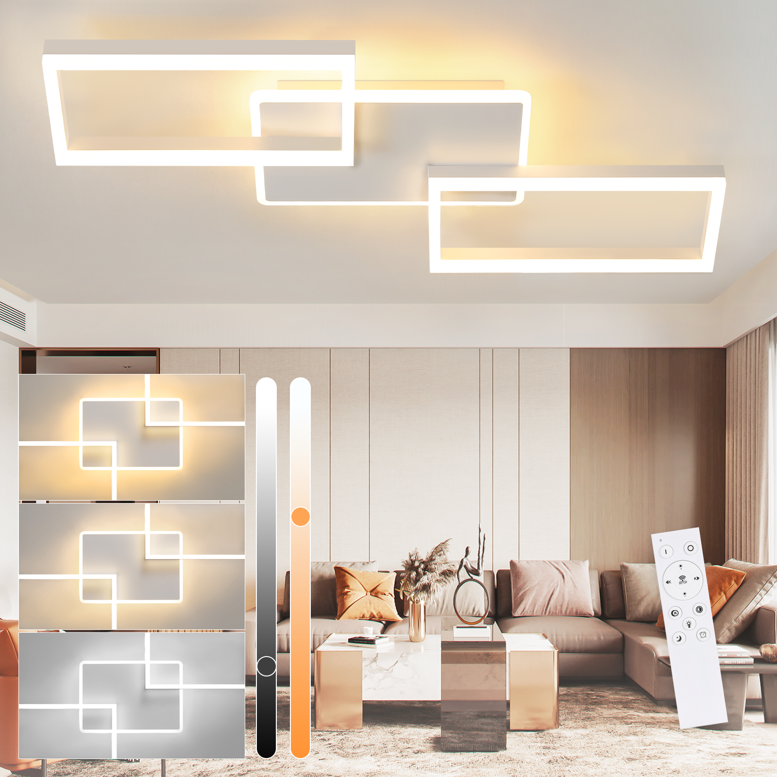 ZMH Lampada da soffitto plafoniera LED moderna 80 cm bianca dimmerabile telecomando 63W