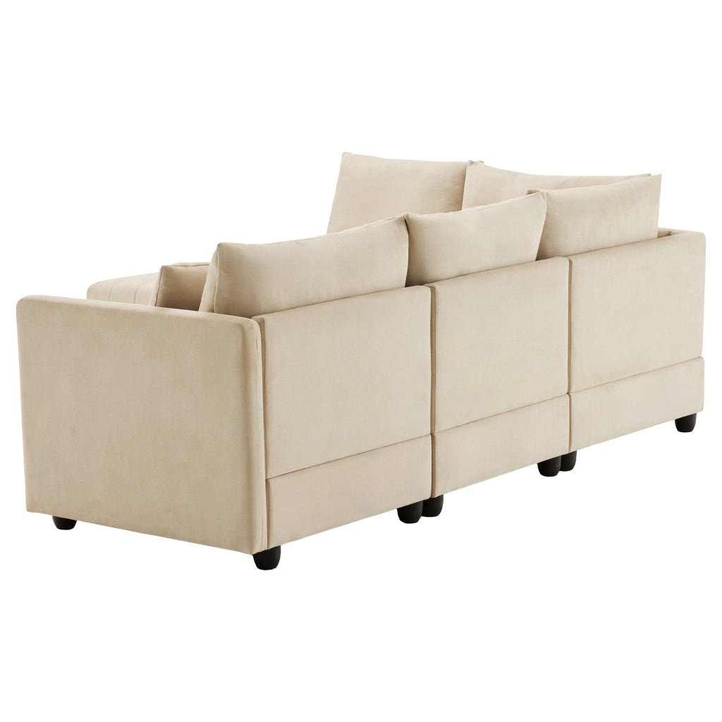 divano angolare modulare 5 posti con pouf mobile; tessuto cotone e lino beige 220 Ã— 194 Ã— 85 cm
