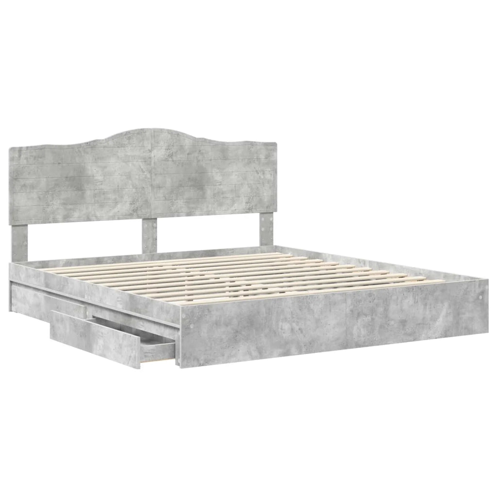 Letto con Contenitore con testiera Grigio cemento 200 x 200 cm 3413474